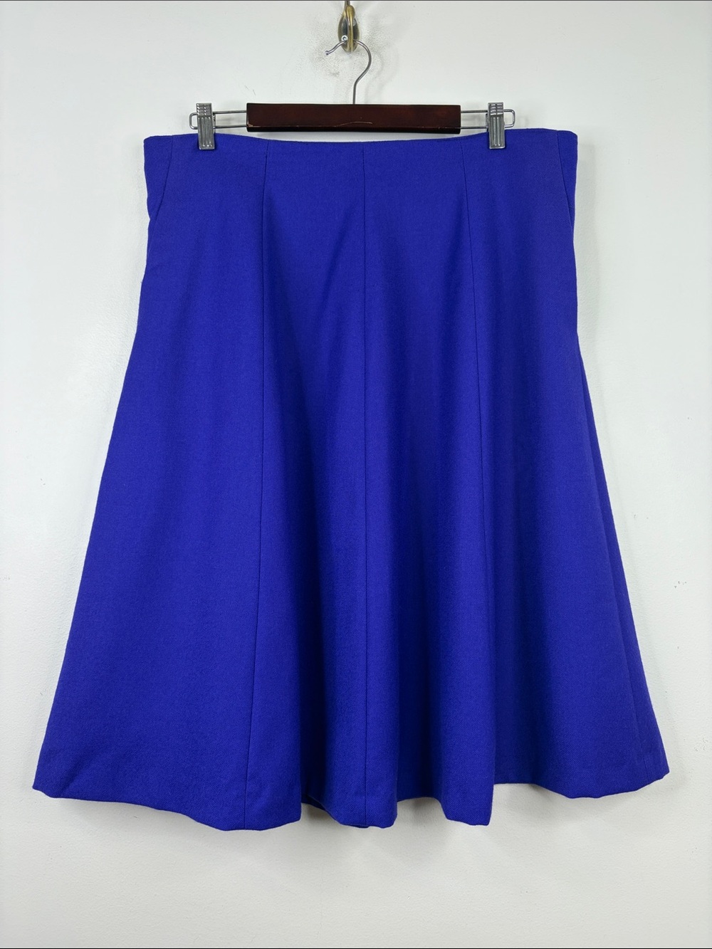Vintage Wool Skirt Womens 14 Blue Purple Twill Midi Flare Pockets Made in Canada